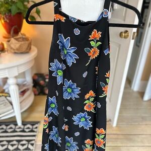 Vintage 90s My MM Michelle Black Floral Print Pattern Flower Print Dress